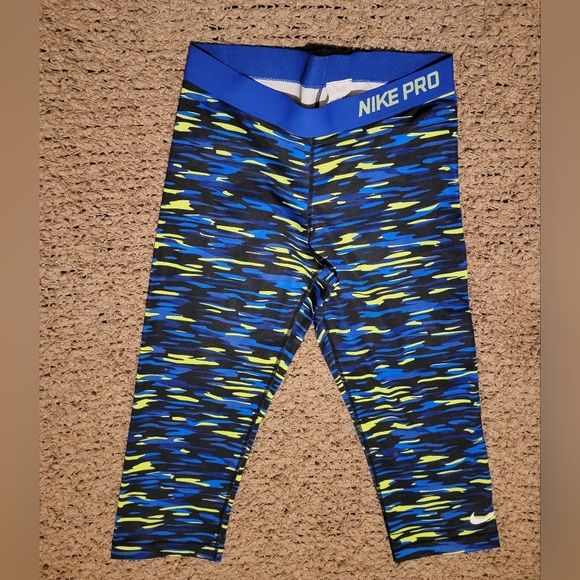 Nike Pants - NIKE DRI-FIT PRO Capris Blue And Neon Size L